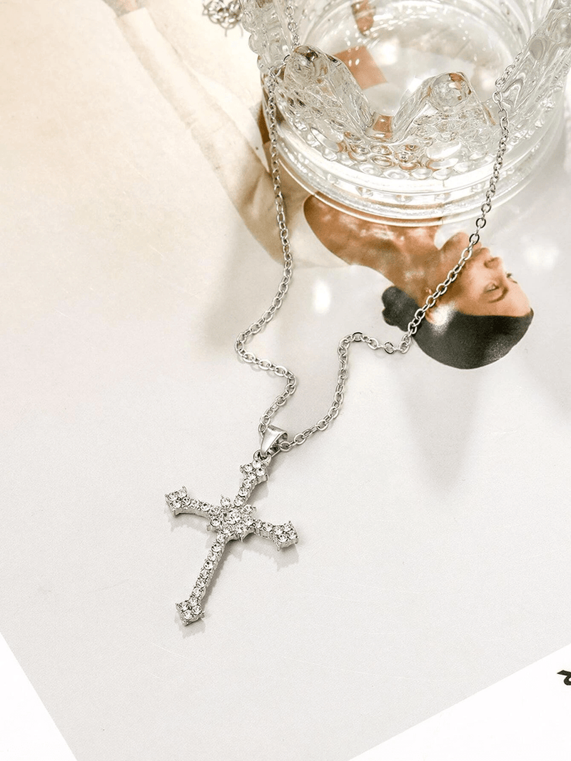 Zircon Crystal Cross Pendant Necklace Silver S925
