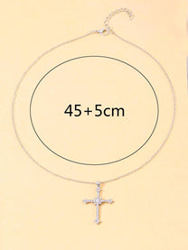 Zircon Crystal Cross Pendant Necklace Silver S925