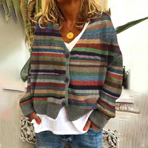 Vibrant Striped Cardigan For Women - Soft Knit, Relaxed Fit