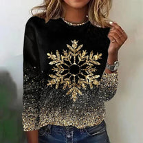 Black Pullover With Gold Snowflake Design For Women