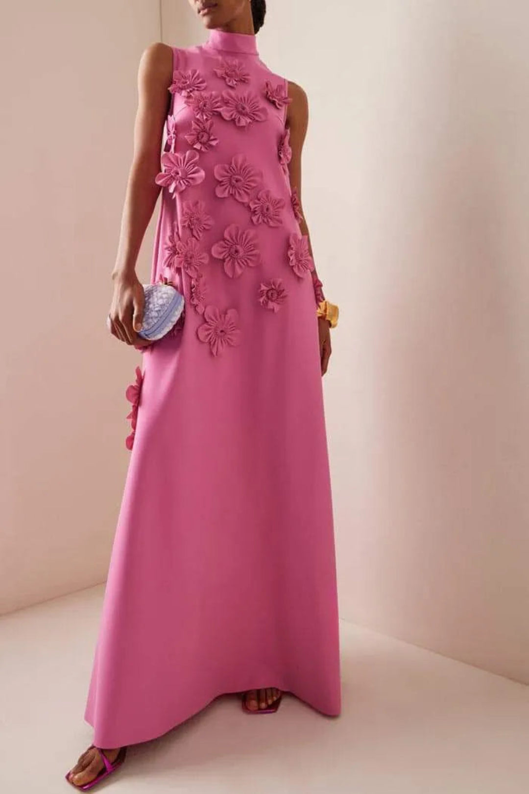 Flower Embellished Sleeveless Maxi Dress